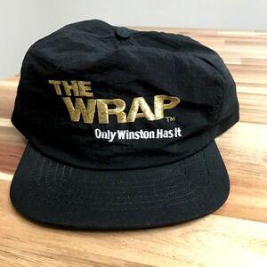 Vintage Winston The Wrap Hat Cap Snapback Black Nylon USA Made Cigarette Logo